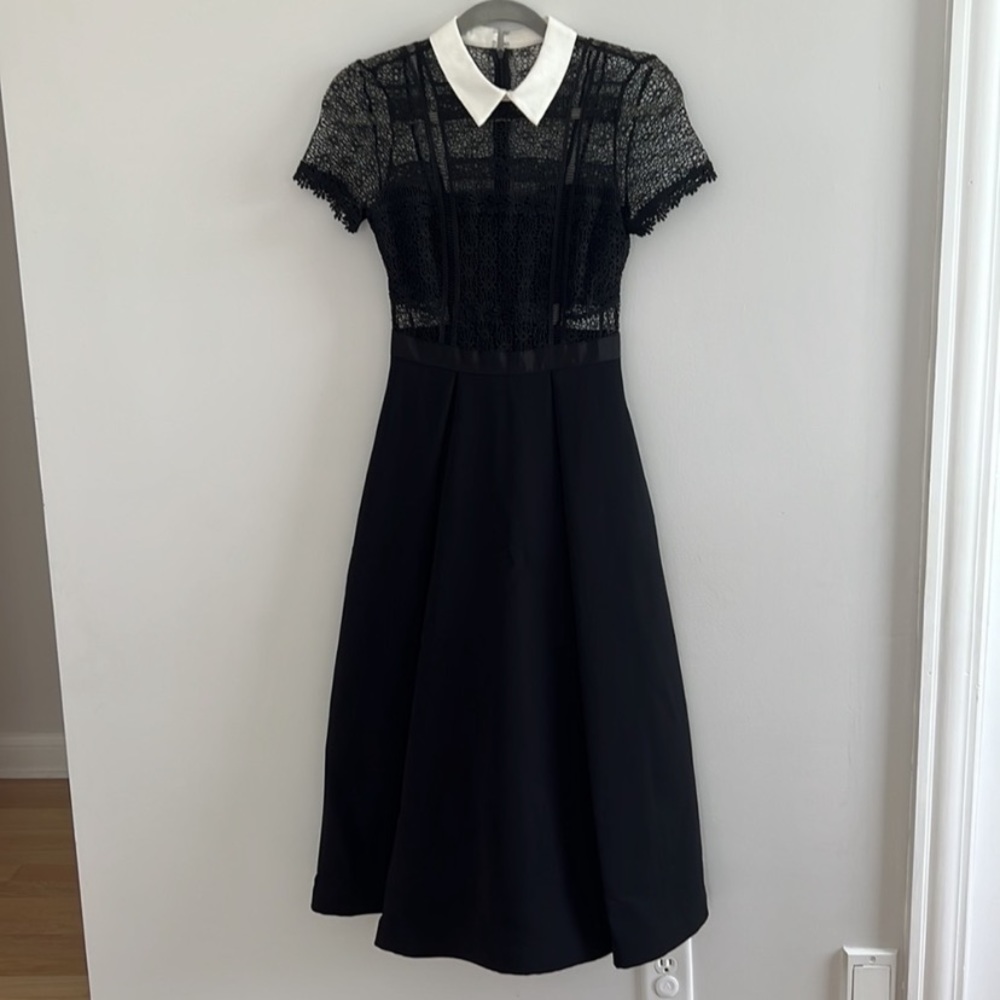 Self-Portrait Black Lace Midi Dress with White Peter Pan Collar